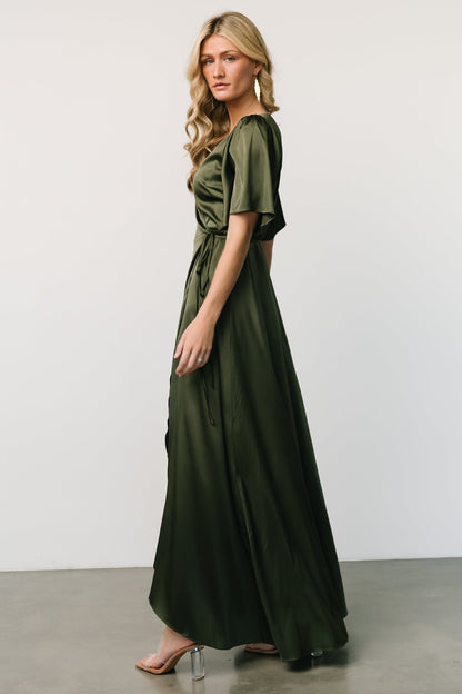 Vara Satin Maxi Wrap Dress | Juniper Green - Baltic Born