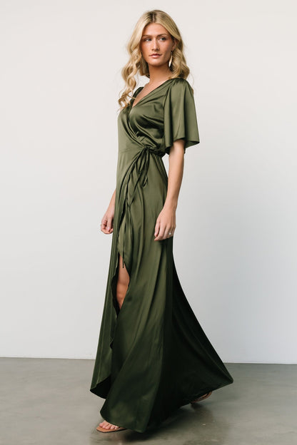 Vara Satin Maxi Wrap Dress | Juniper Green - Baltic Born