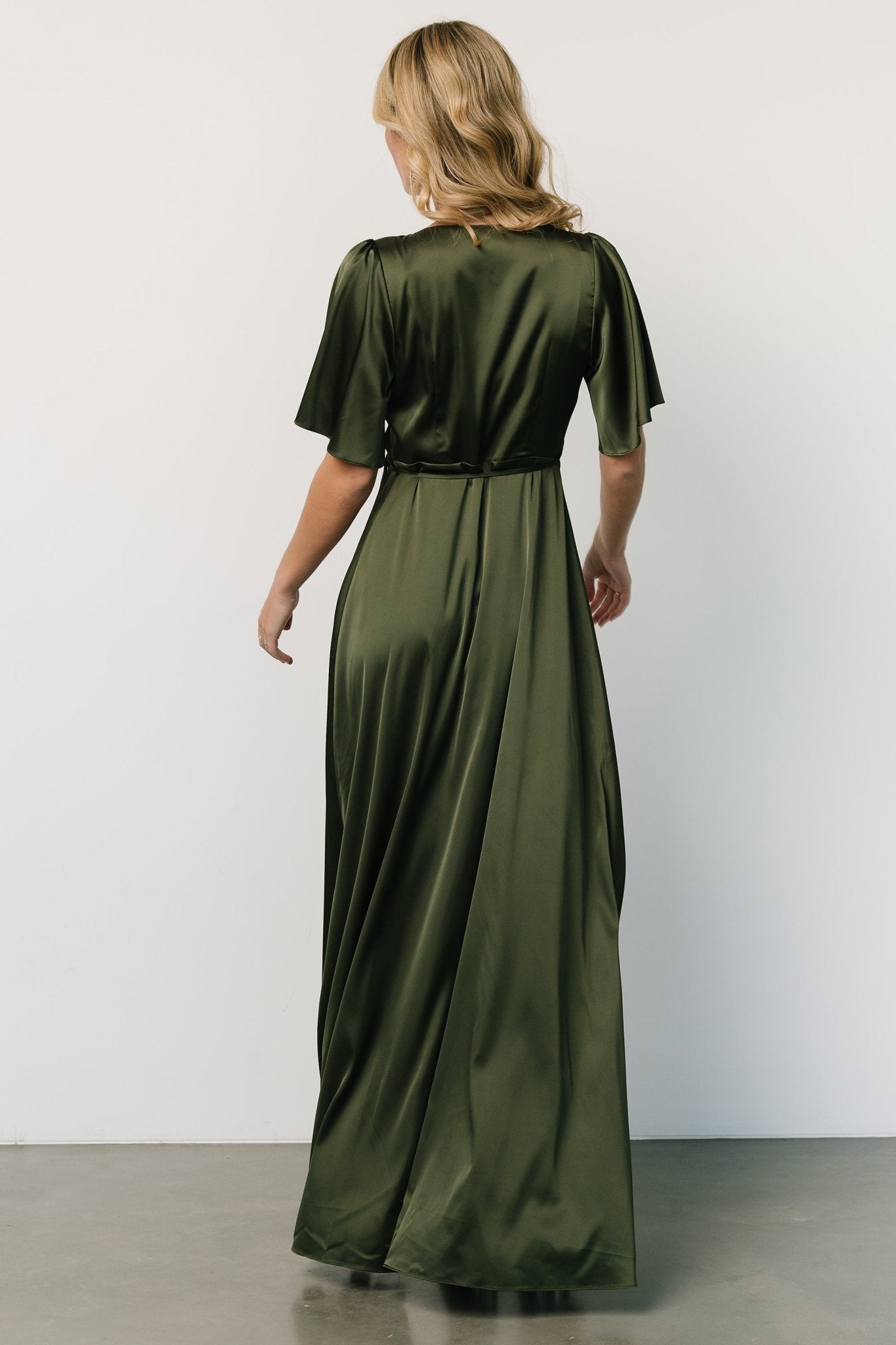 Vara Satin Maxi Wrap Dress | Juniper Green - Baltic Born