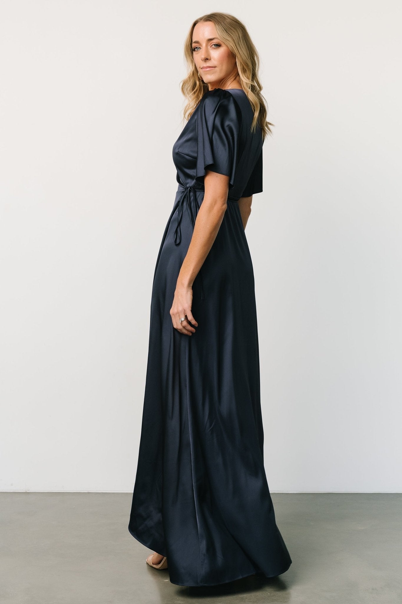 Vara Satin Maxi Wrap Dress | Navy - Baltic Born