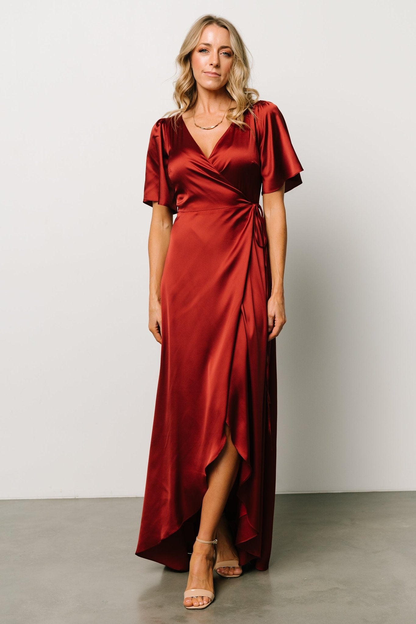 Vara Satin Maxi Wrap Dress | Terracotta - Baltic Born