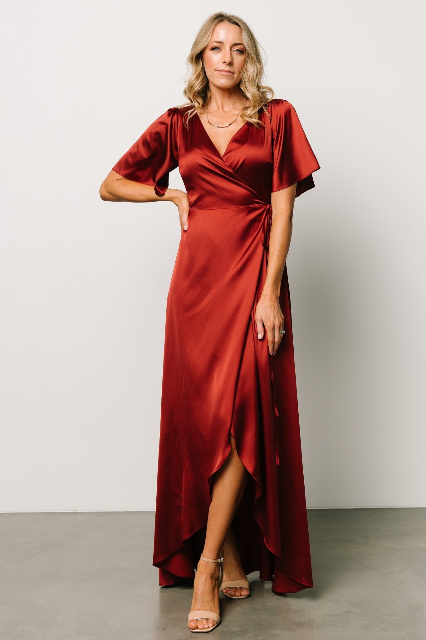 Vara Satin Maxi Wrap Dress | Terracotta - Baltic Born