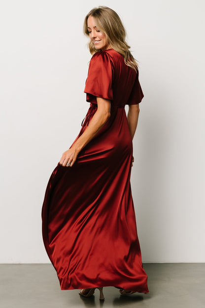 Vara Satin Maxi Wrap Dress | Terracotta - Baltic Born