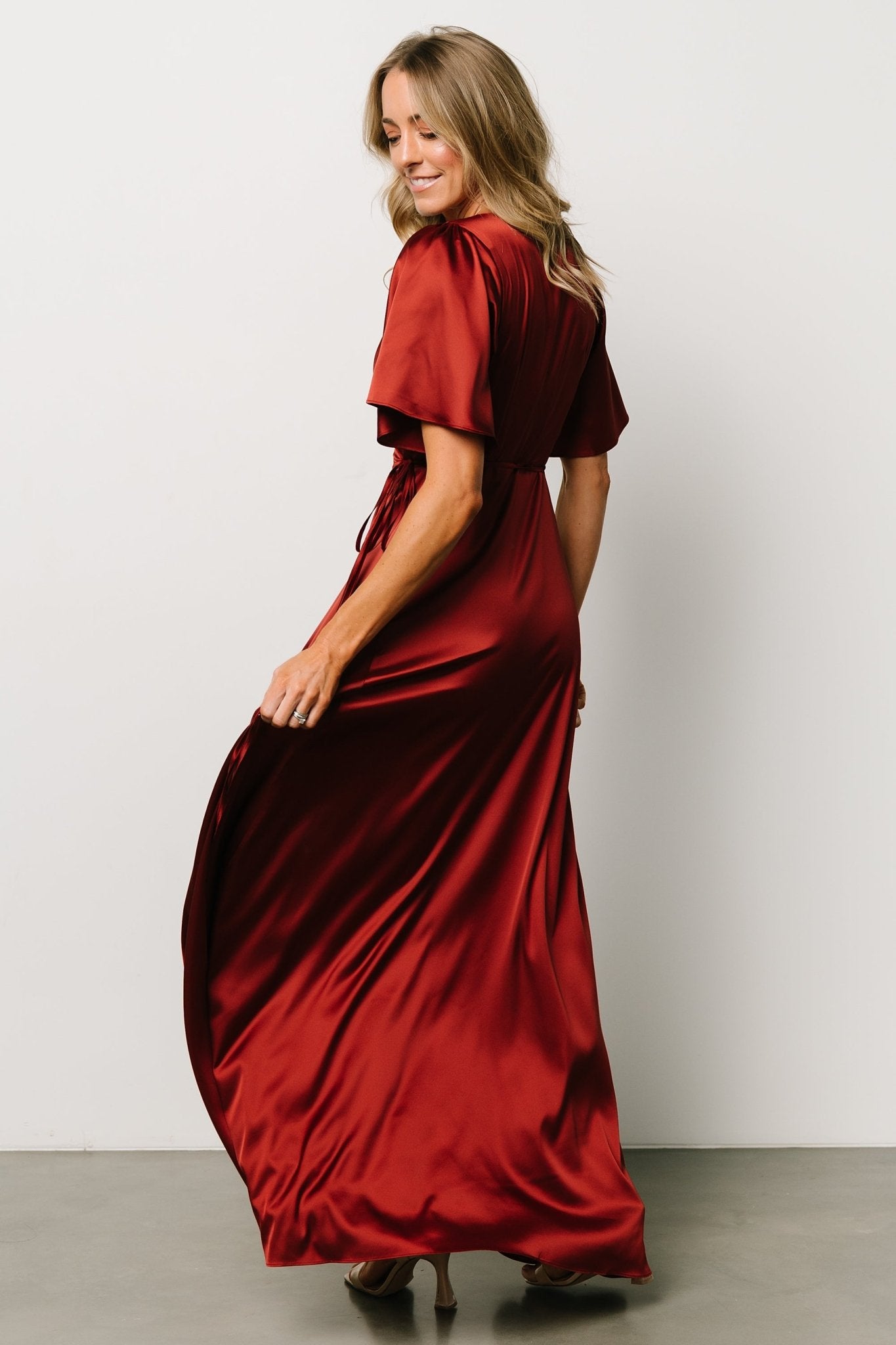 Vara Satin Maxi Wrap Dress | Espresso