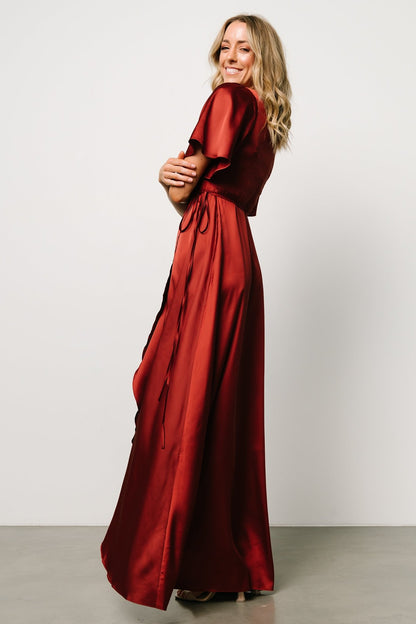 Vara Satin Maxi Wrap Dress | Terracotta - Baltic Born