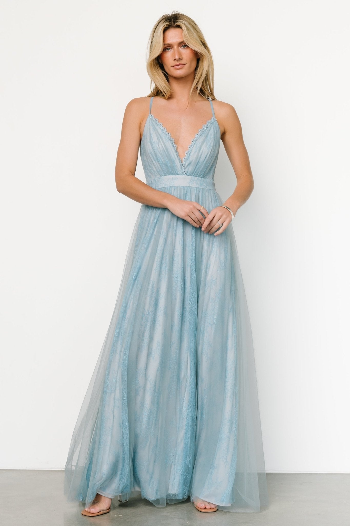 Vasia Lace Tulle Maxi Dress | Soft Blue - Baltic Born