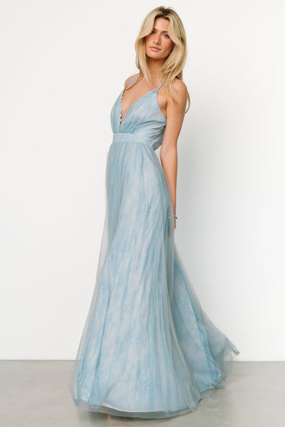 Vasia Lace Tulle Maxi Dress | Soft Blue - Baltic Born