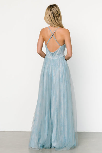 Vasia Lace Tulle Maxi Dress | Soft Blue - Baltic Born