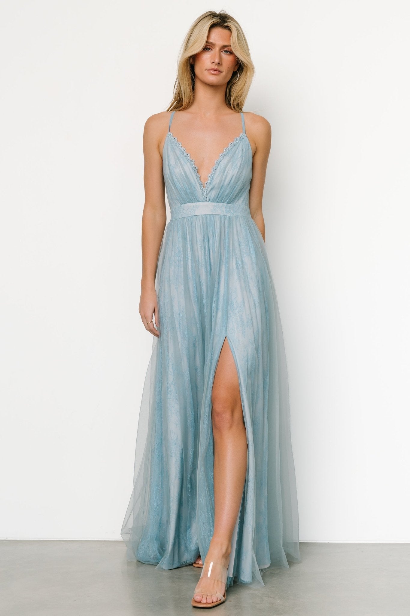 Vasia Lace Tulle Maxi Dress | Soft Blue - Baltic Born