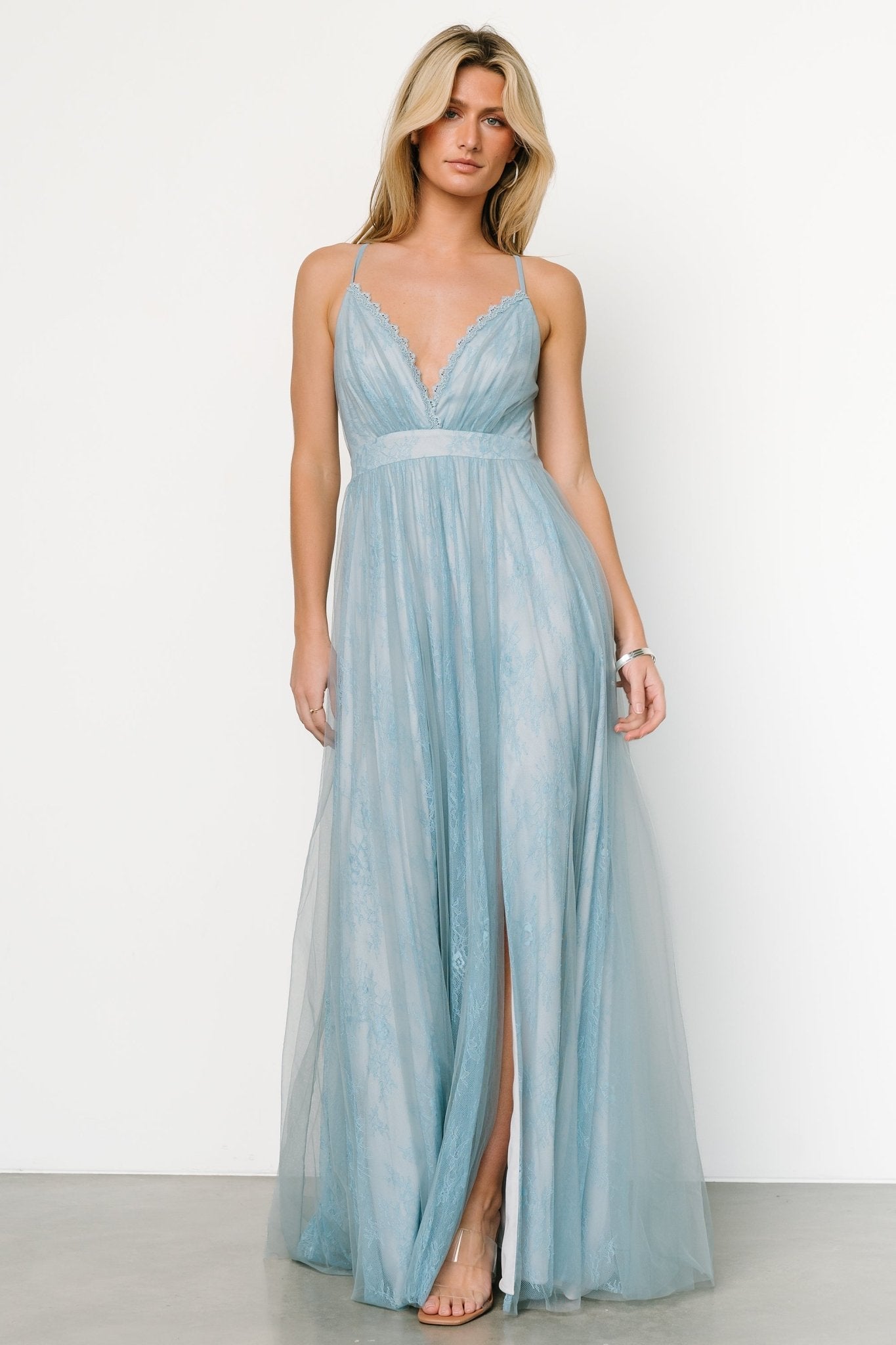 Vasia Lace Tulle Maxi Dress | Soft Blue - Baltic Born