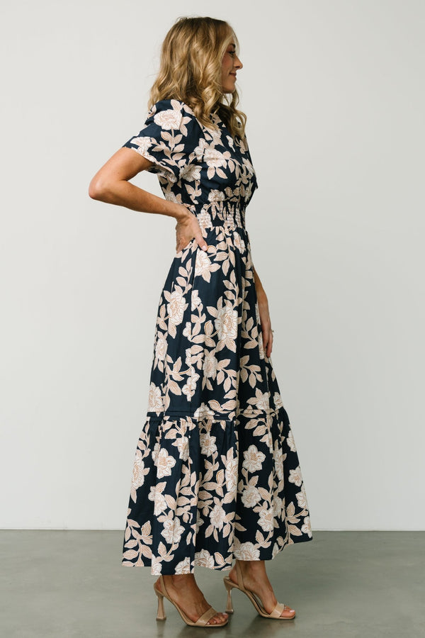 Alvera Fringe Beaded Maxi Dress Navy