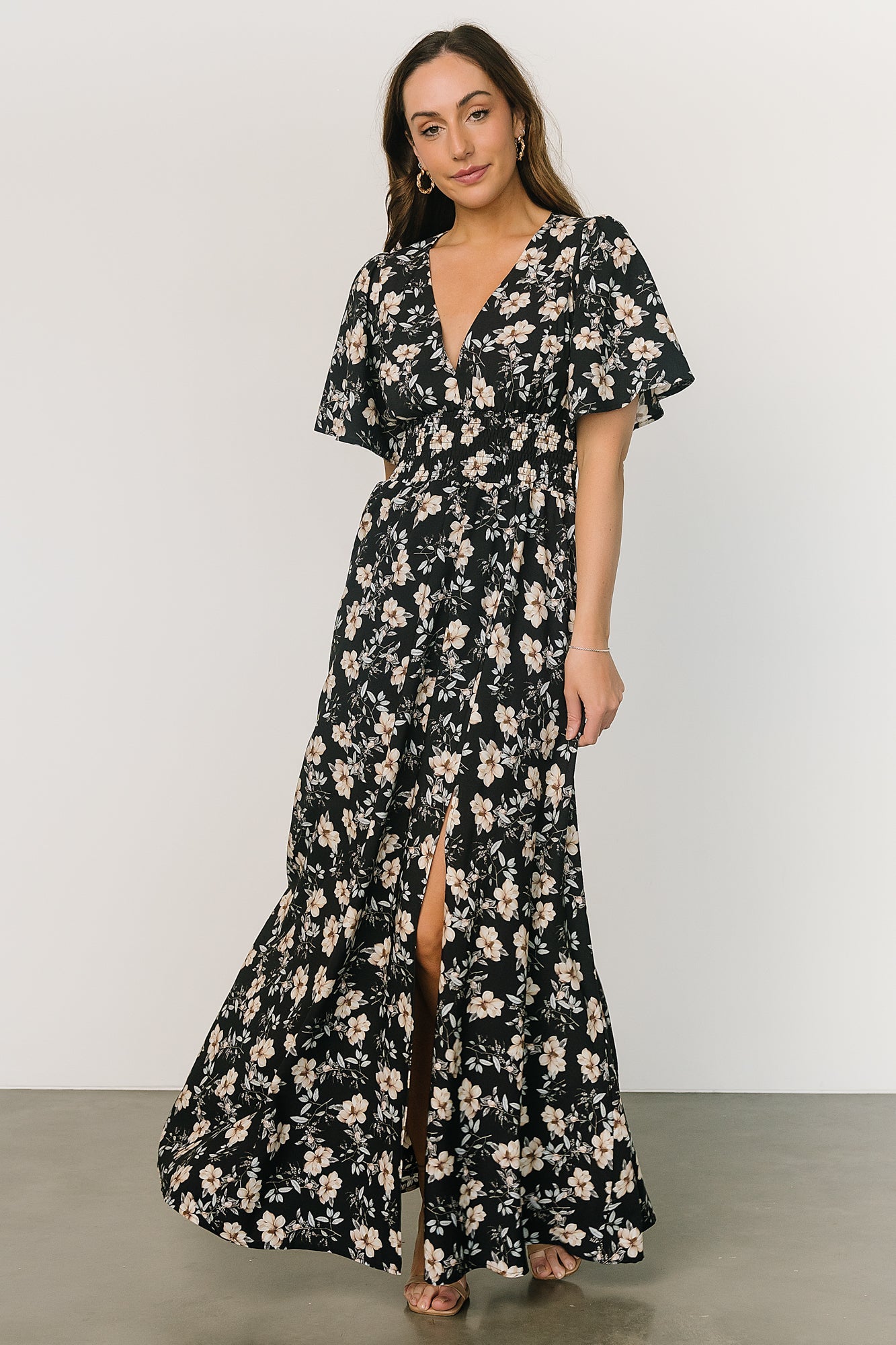 Verona Smocked Maxi Dress | Black Floral | Baltic Born