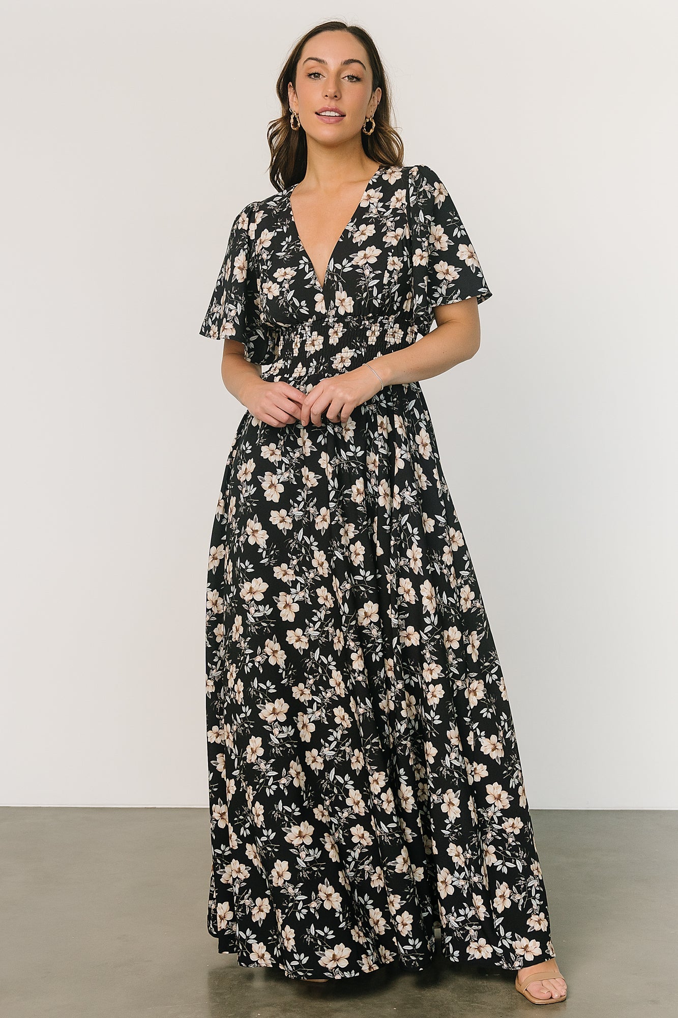 Verona Smocked Maxi Dress | Black Floral - Baltic Born