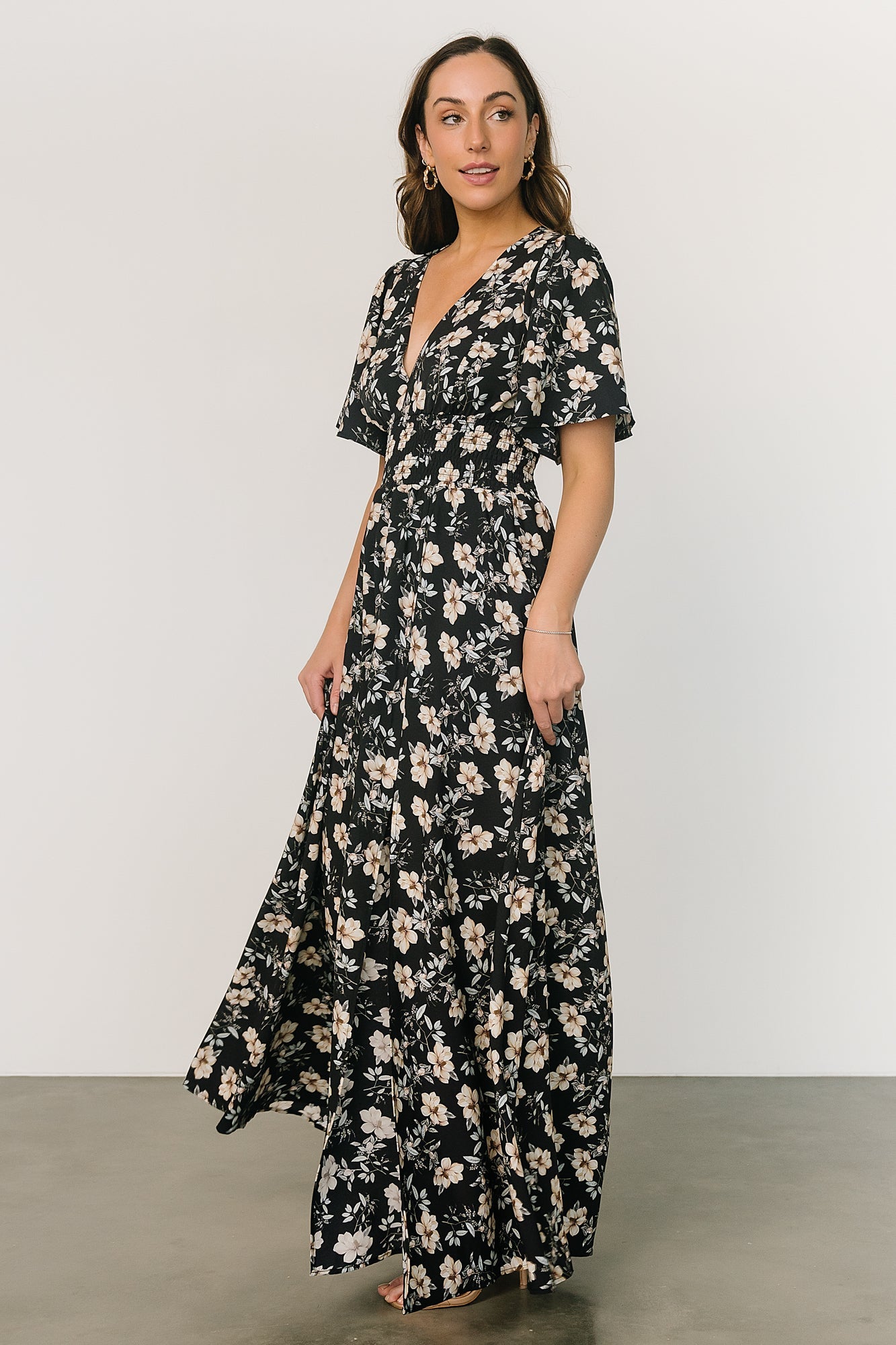 Verona Smocked Maxi Dress | Black Floral - Baltic Born