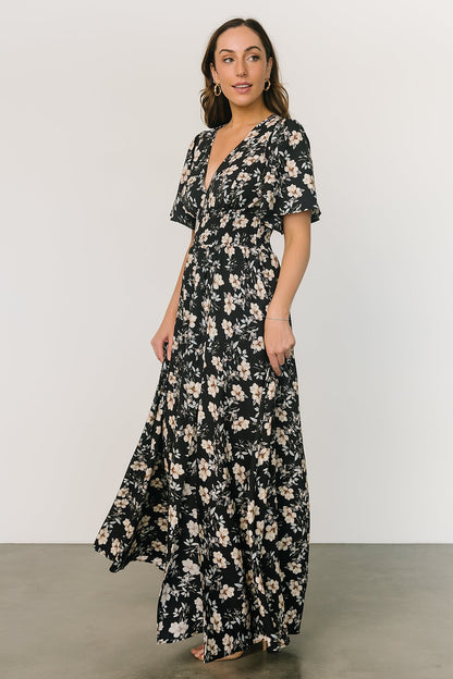 Verona Smocked Maxi Dress | Black Floral - Baltic Born