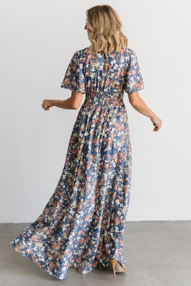 Verona Smocked Maxi Dress | Navy + White Floral | Baltic Born