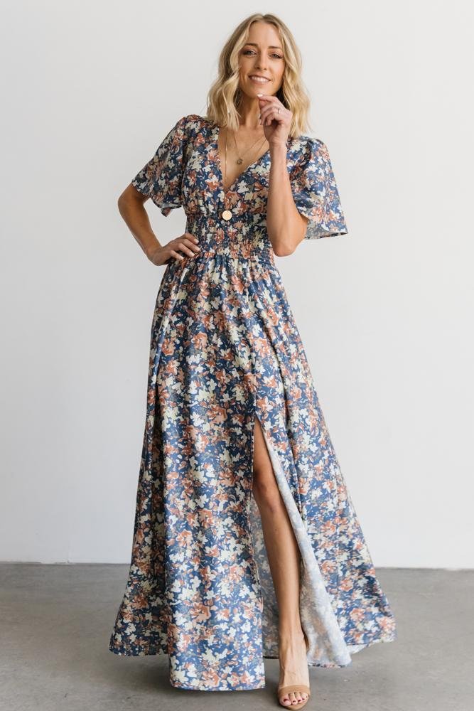 Verona Smocked Maxi Dress | Blue Floral - Baltic Born