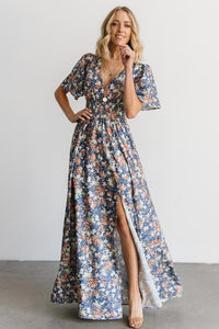 Verona Smocked Maxi Dress | Slate Floral | Baltic Born