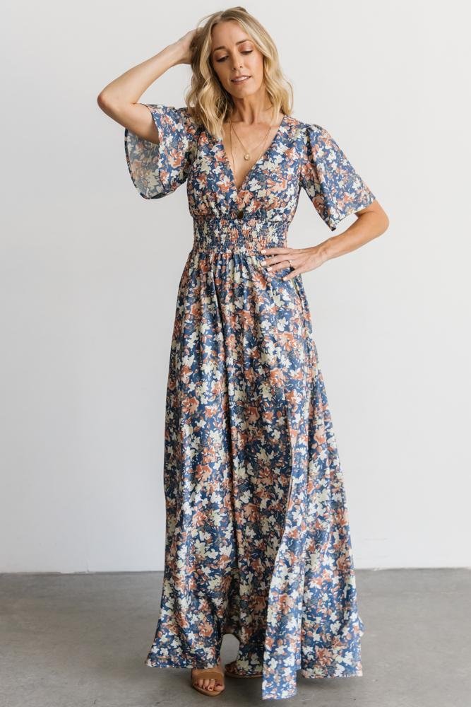 Verona Smocked Maxi Dress | Blue Floral - Baltic Born