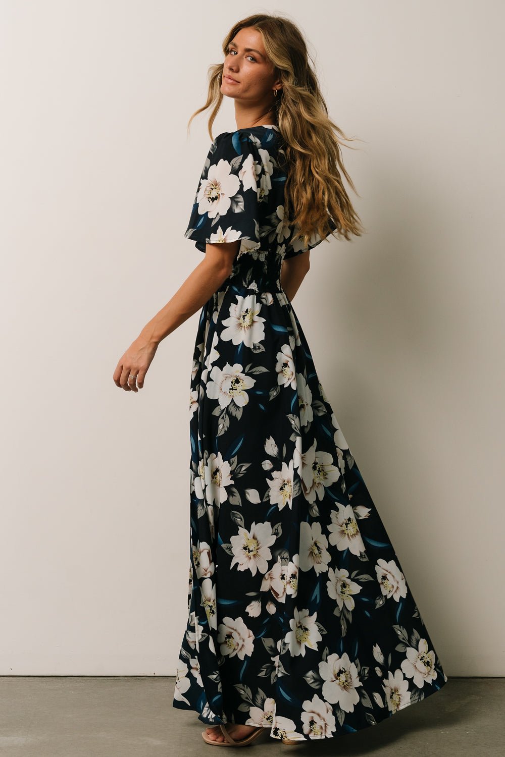 Verona Smocked Maxi Dress | Navy + White Floral - Baltic Born