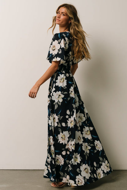 Verona Smocked Maxi Dress | Navy + White Floral - Baltic Born