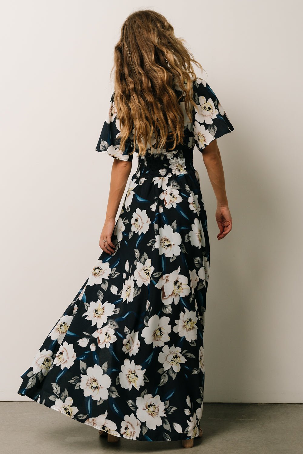 Verona Smocked Maxi Dress | Navy + White Floral - Baltic Born