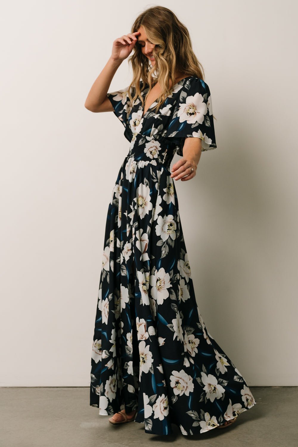 Verona Smocked Maxi Dress | Navy + White Floral - Baltic Born