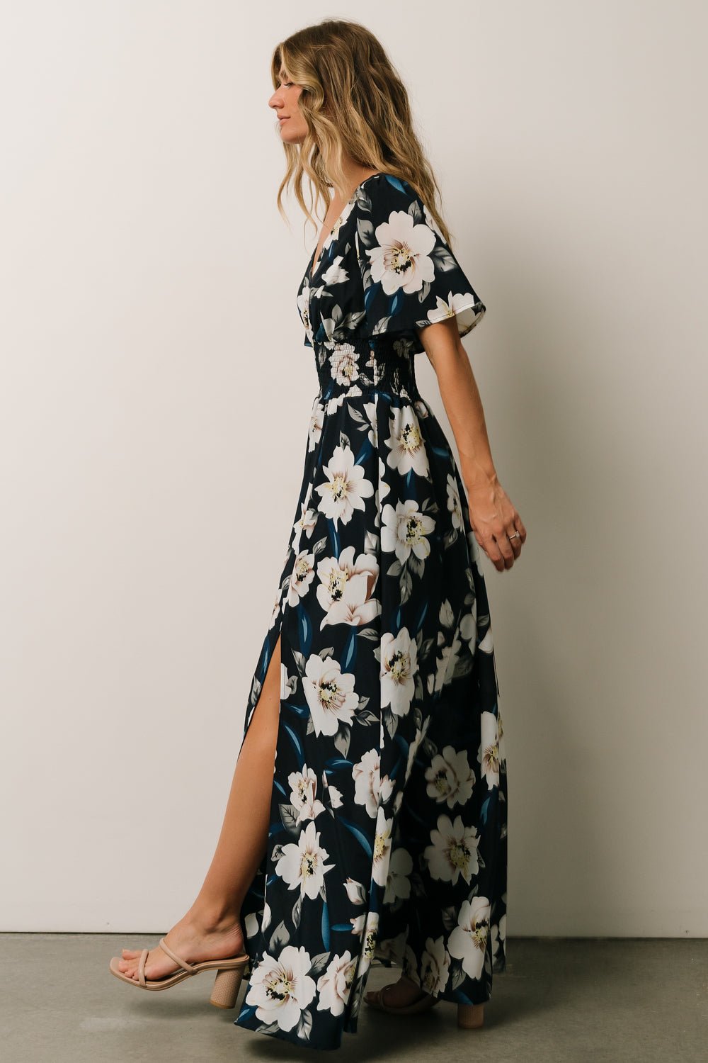 Verona Smocked Maxi Dress | Navy + White Floral - Baltic Born