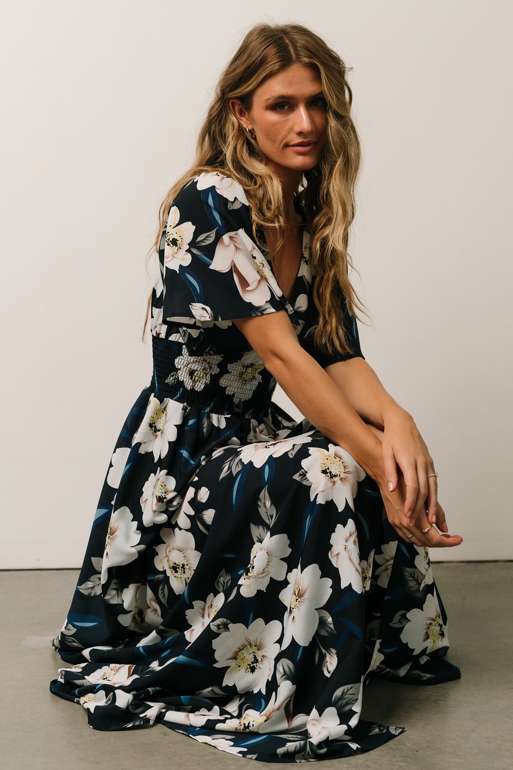 Verona Smocked Maxi Dress | Navy + White Floral - Baltic Born