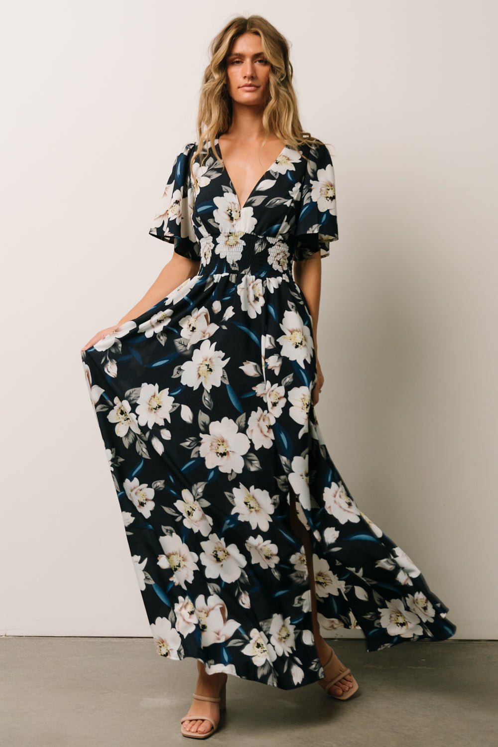 Verona Smocked Maxi Dress | Navy + White Floral | Baltic Born