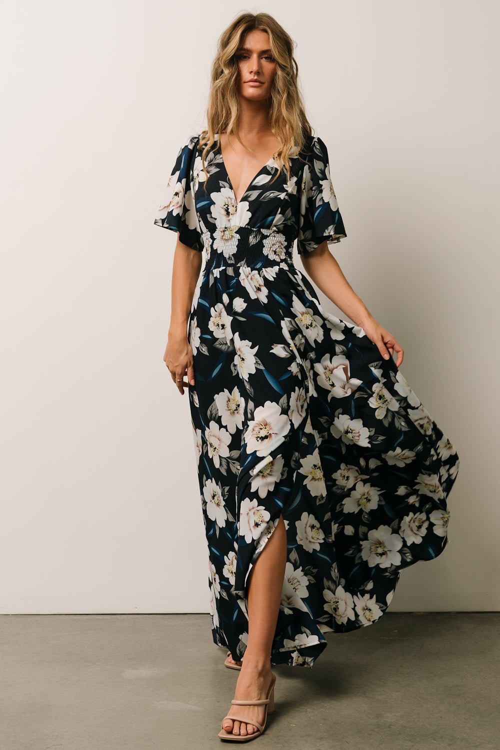 Verona Smocked Maxi Dress | Navy + White Floral - Baltic Born