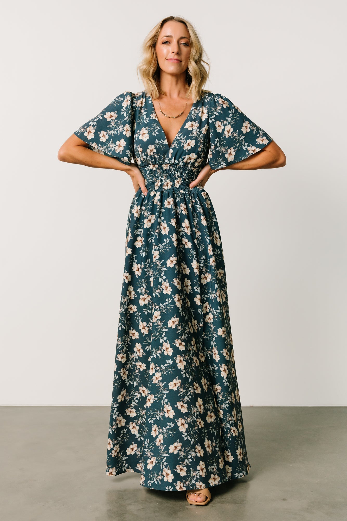 Verona Smocked Maxi Dress | Slate Blue Floral - Baltic Born