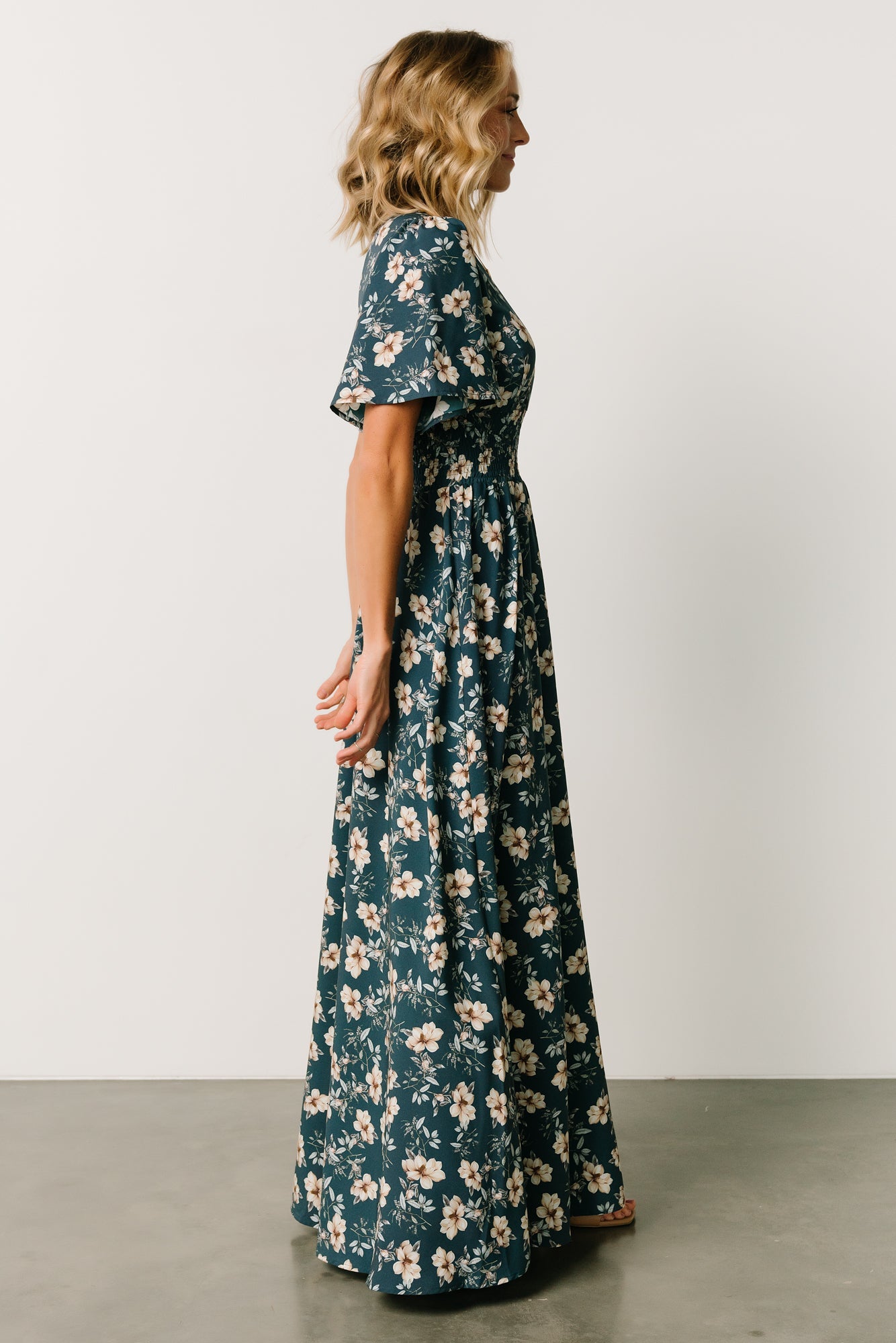 Verona Smocked Maxi Dress | Slate Blue Floral - Baltic Born