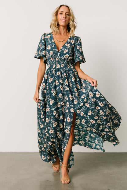 Verona Smocked Maxi Dress | Slate Blue Floral - Baltic Born