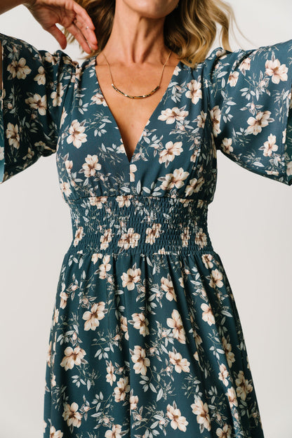 Verona Smocked Maxi Dress | Slate Blue Floral - Baltic Born