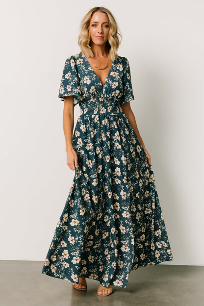 Verona Smocked Maxi Dress | Slate Blue Floral - Baltic Born