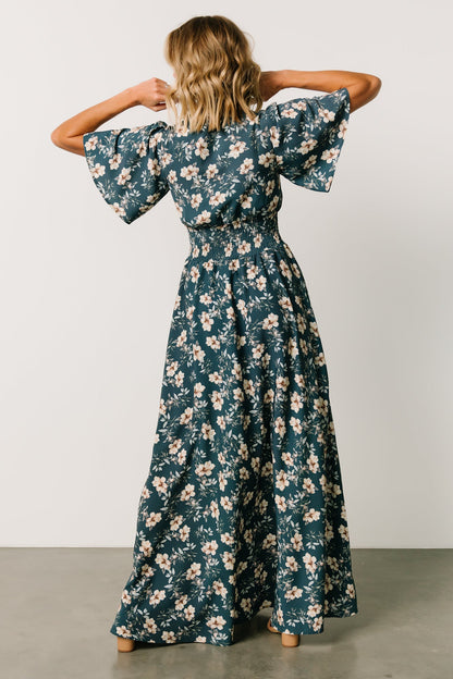 Verona Smocked Maxi Dress | Slate Blue Floral - Baltic Born