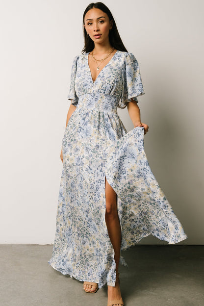 Verona Smocked Maxi Dress | White + Blue Print - Baltic Born