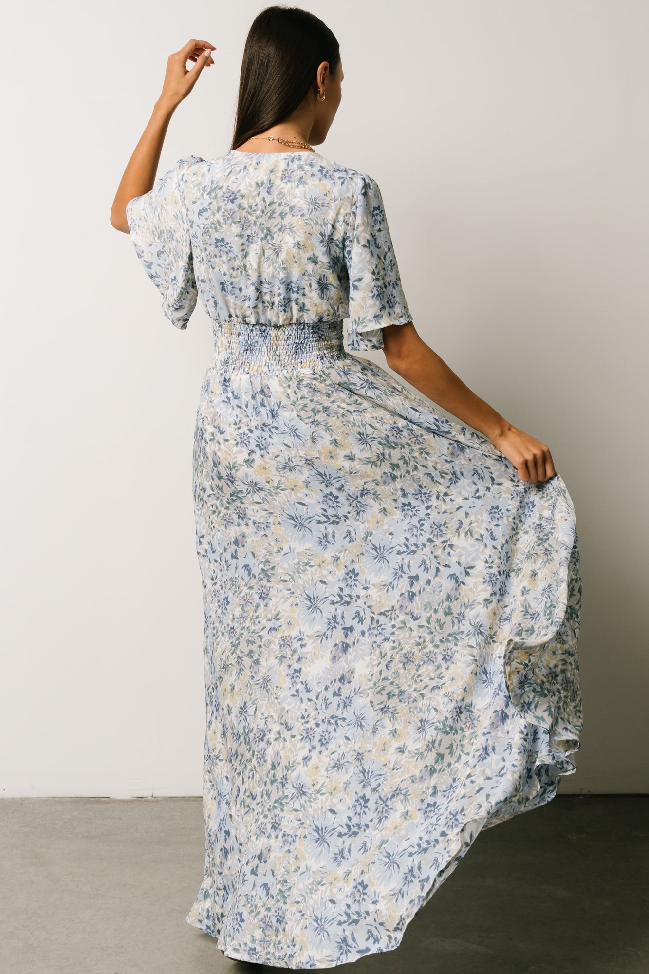 Verona Smocked Maxi Dress | White + Blue Print - Baltic Born