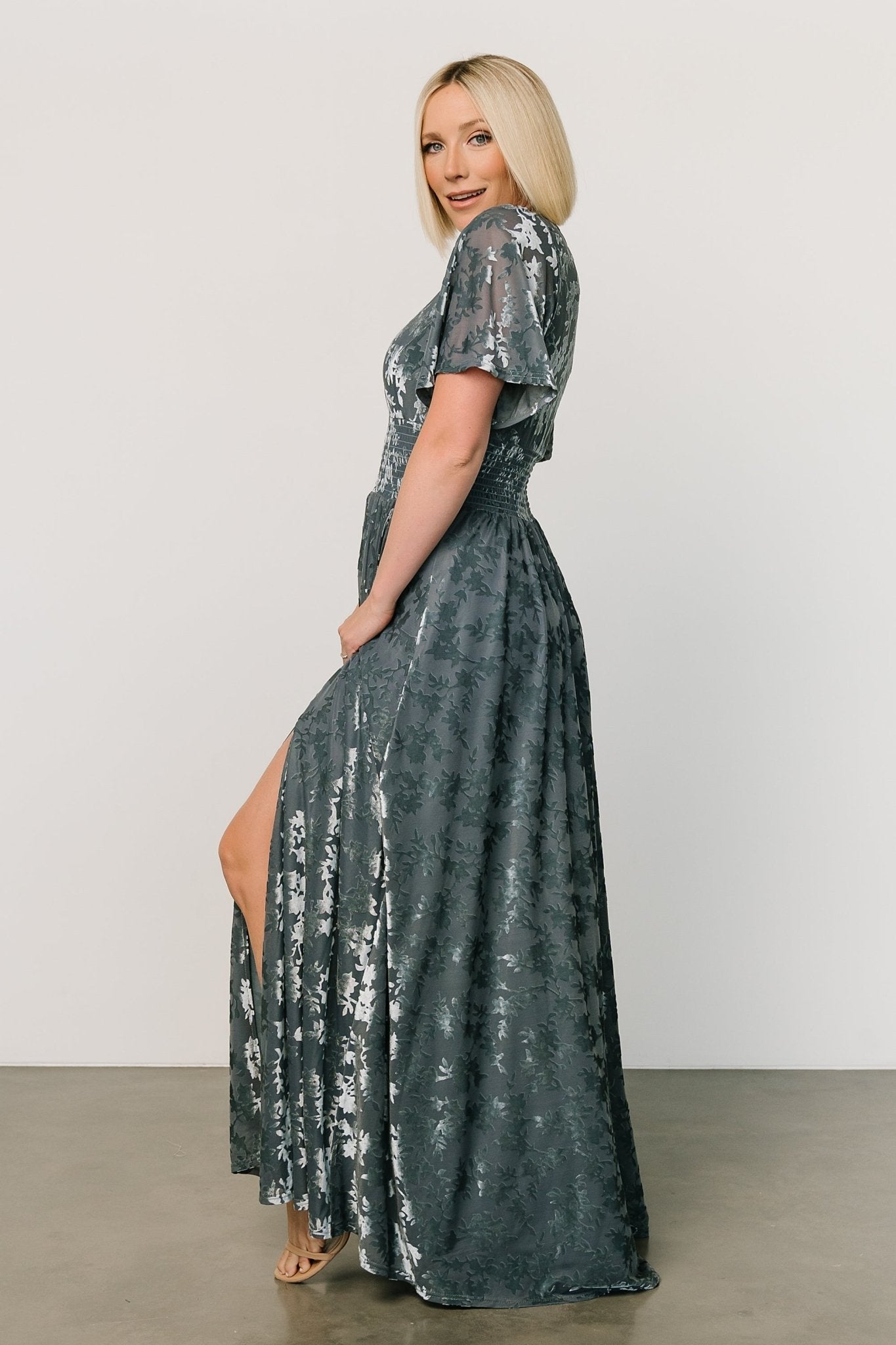 Veronica Velvet Maxi Dress | Slate Blue - Baltic Born