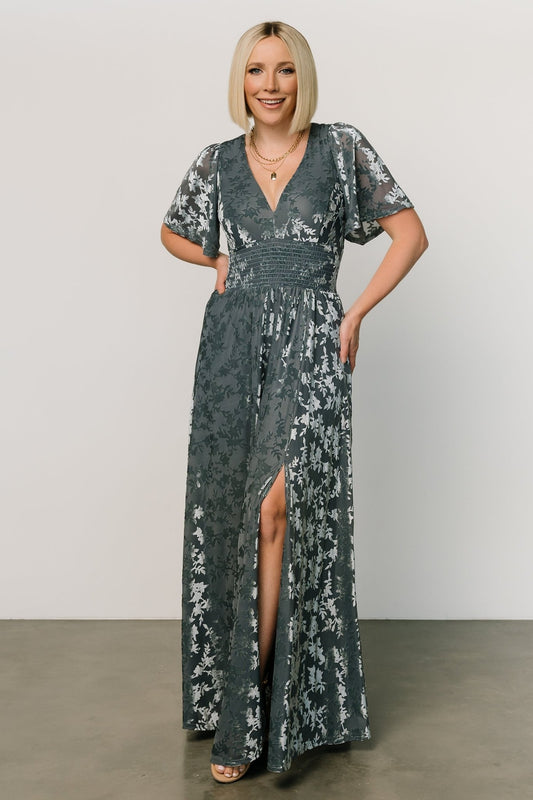 Veronica Velvet Maxi Dress | Slate Blue - Baltic Born