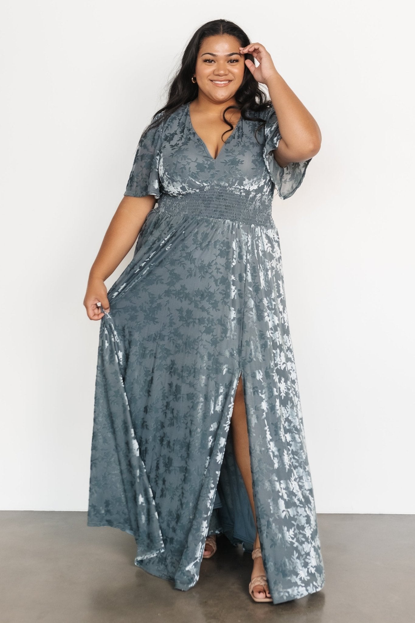 Veronica Velvet Maxi Dress | Slate Blue - Baltic Born