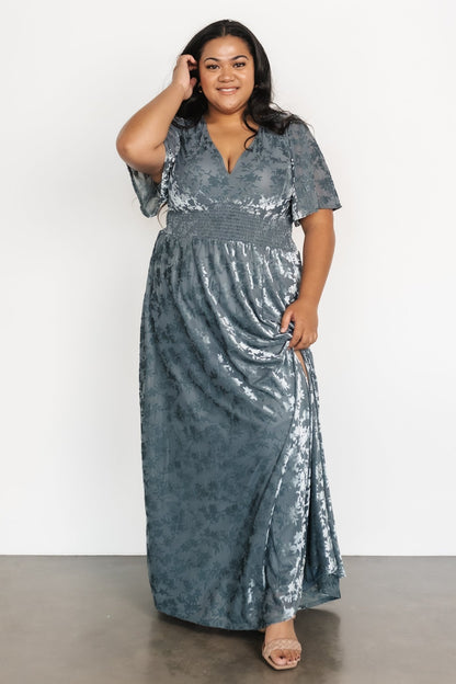 Veronica Velvet Maxi Dress | Slate Blue - Baltic Born