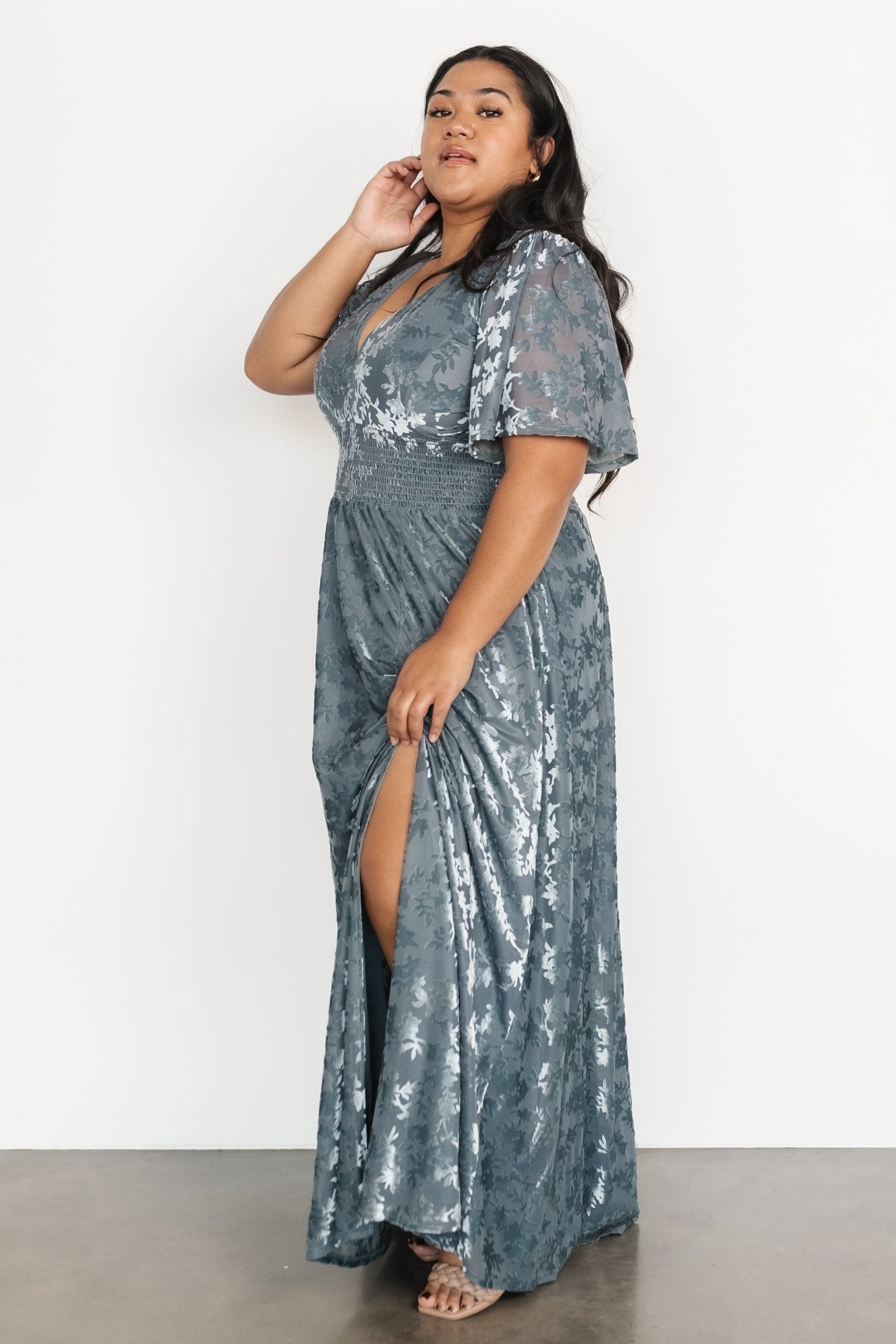 Veronica Velvet Maxi Dress | Slate Blue - Baltic Born