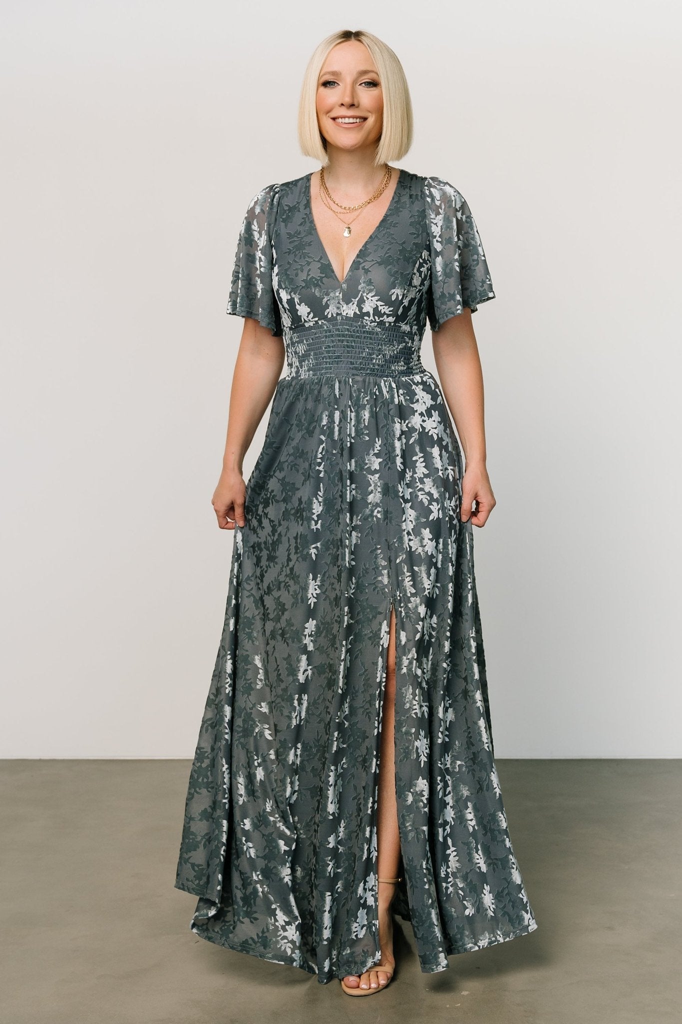 Veronica Velvet Maxi Dress | Slate Blue - Baltic Born