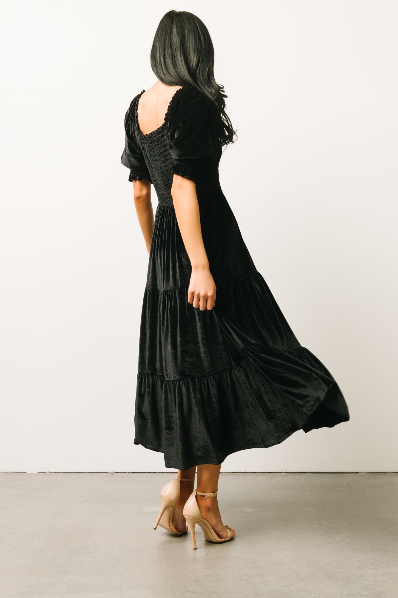 Vivaldi Smocked Velvet Midi Dress | Black - Baltic Born