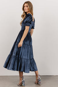 Vivaldi Smocked Velvet Midi Dress | Blue | Baltic Born