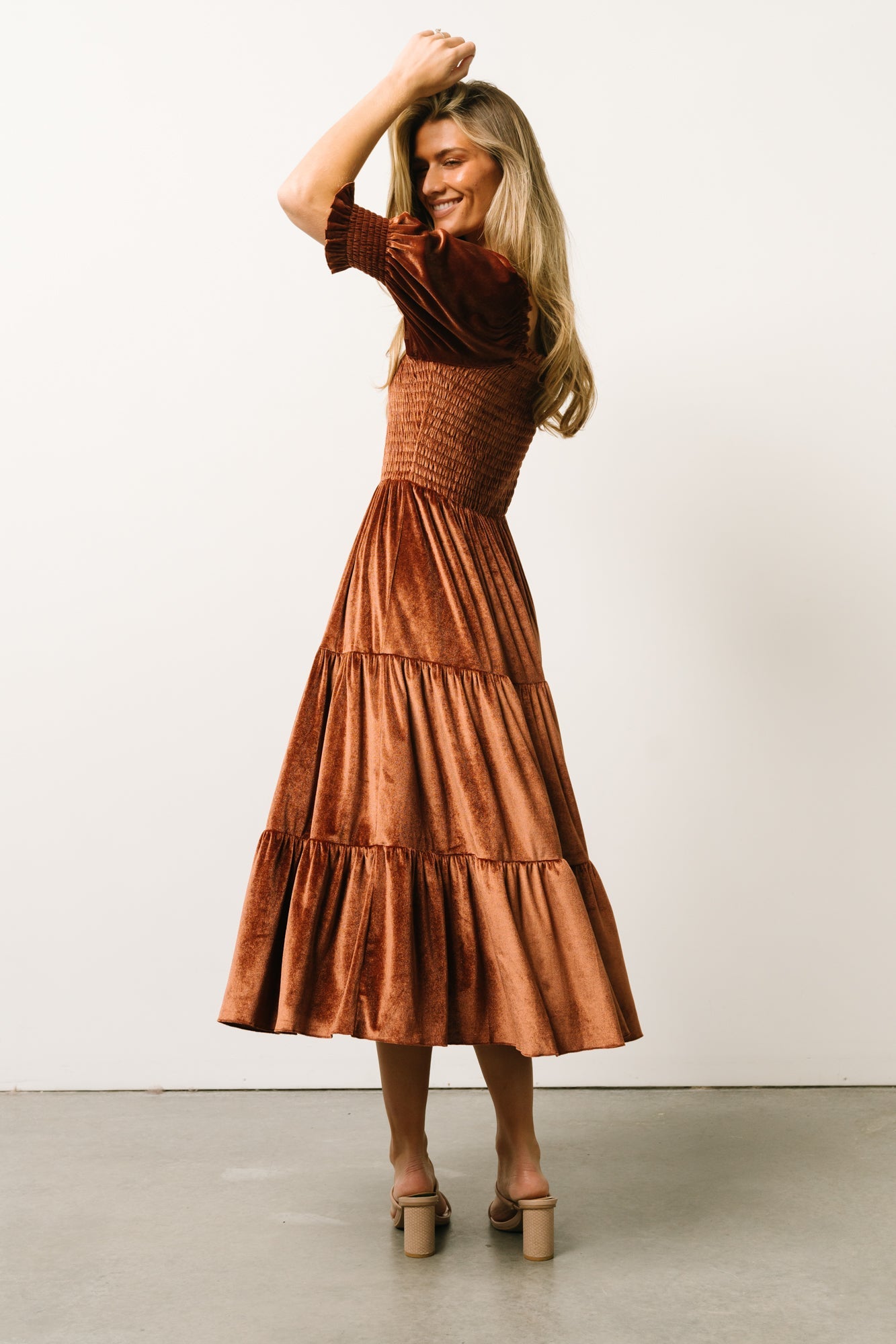 Vivaldi Smocked Velvet Midi Dress | Bronze - Baltic Born