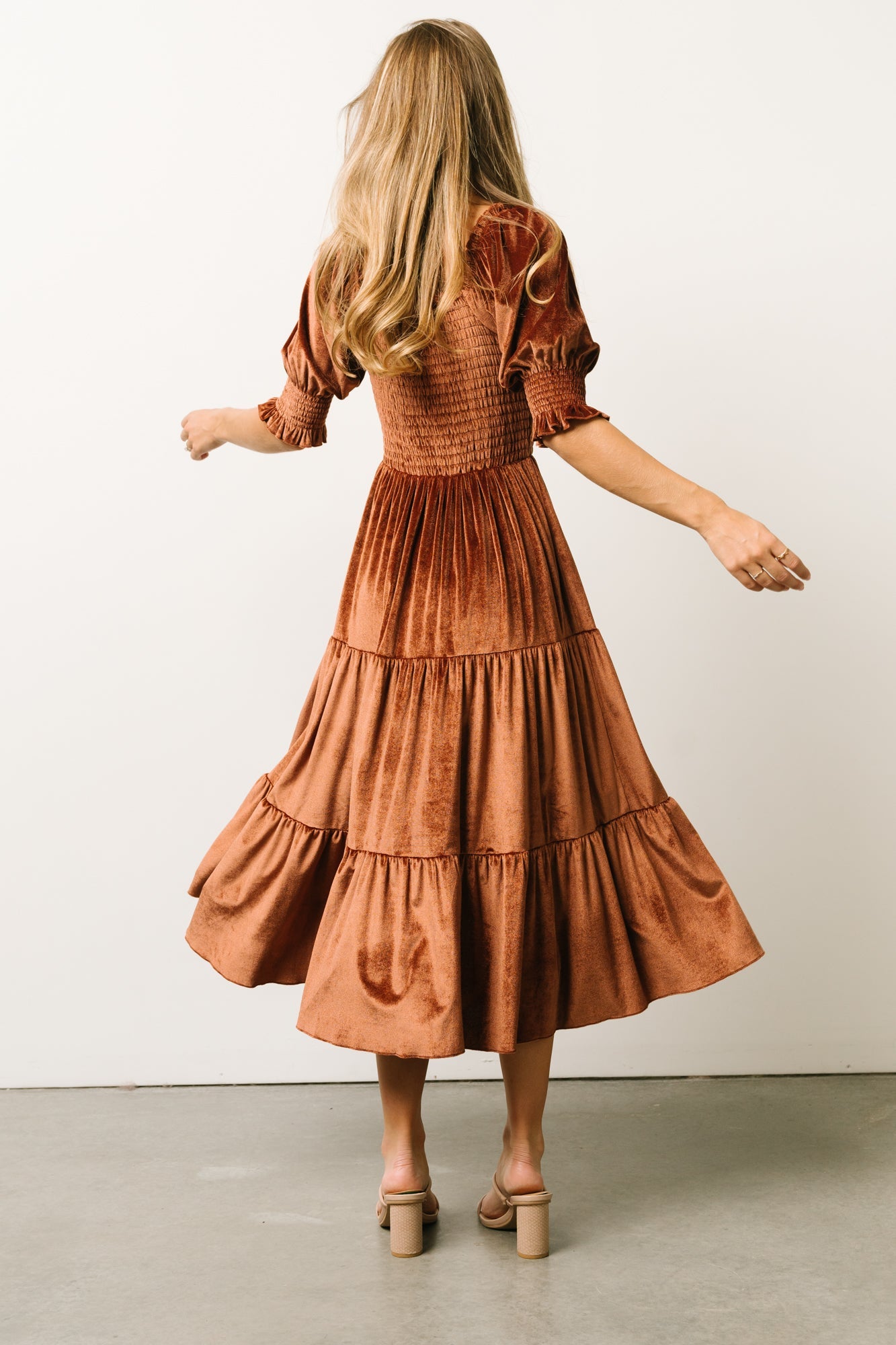 Vivaldi Smocked Velvet Midi Dress | Bronze - Baltic Born