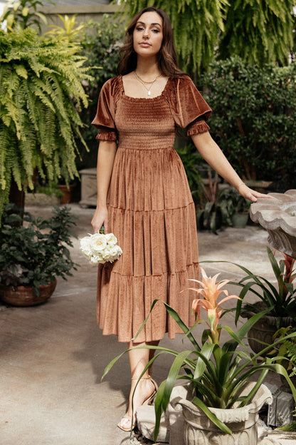 Vivaldi Smocked Velvet Midi Dress | Bronze - Baltic Born